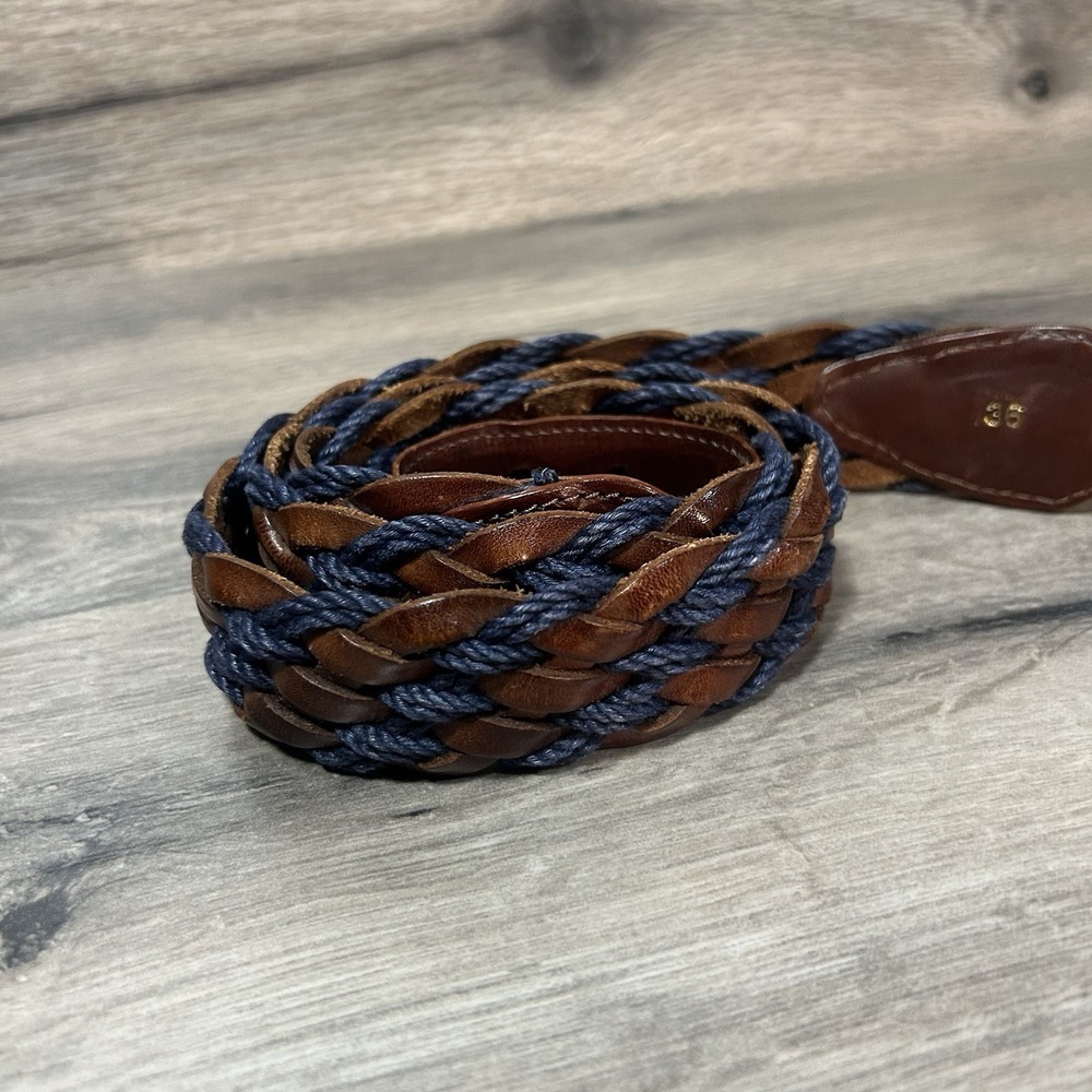 Tuttle Golf Woven Braided Leather Cord Belt Blue Italy (36) Men's Size 28-30 - Picture 3 of 6